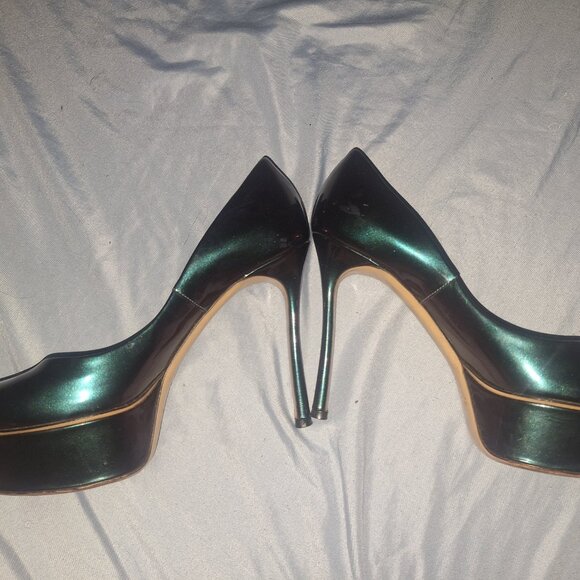 Casadei Italian Stiletto Pumps Heels Chameleon Purple and Turquoise/ Aqua - Picture 4 of 6